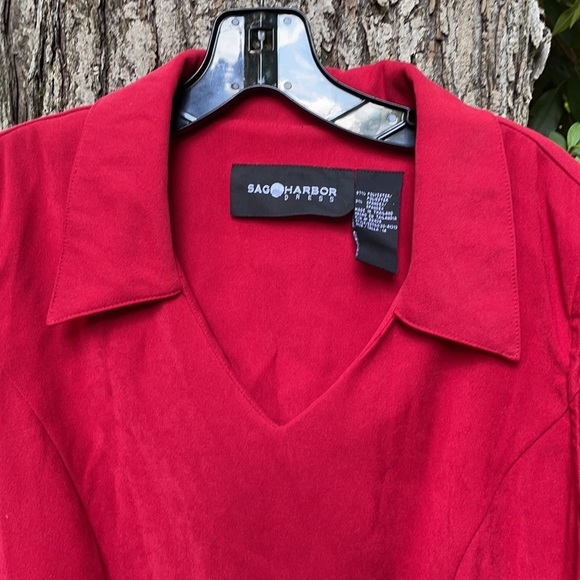 Sag Harbor Red Long Sleeveless V-Neck Dress Collar Plus 14 - Picture 3 of 14